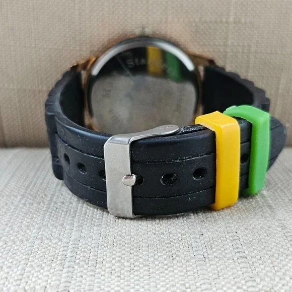 Geneva Fashion Wristwatch Quartz Analog Black Rubber Band Gold Tone Case Watch - Picture 10 of 11